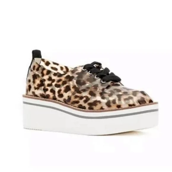 Jessica Simpson Giera Oxford Flat Natural Animal Platform Lace Up Size 7 - Picture 3 of 4